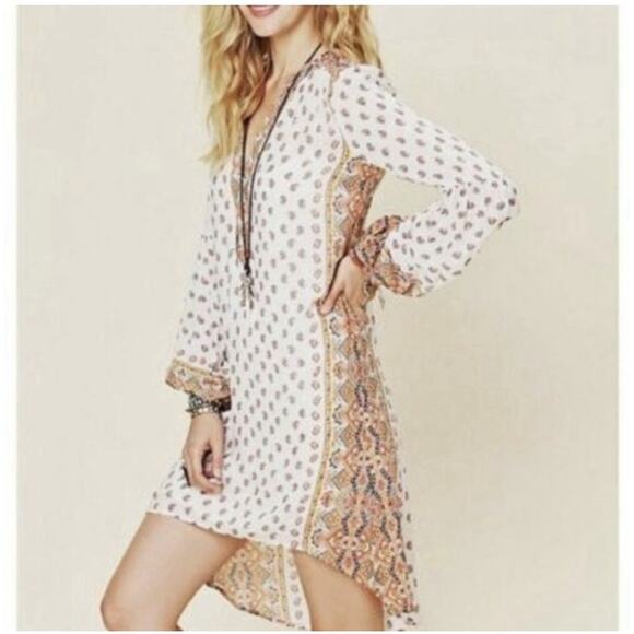 Free People Peacemaker Dress Size Large Hi Low Paisley Print Puff Sleeve Boho - Picture 1 of 11